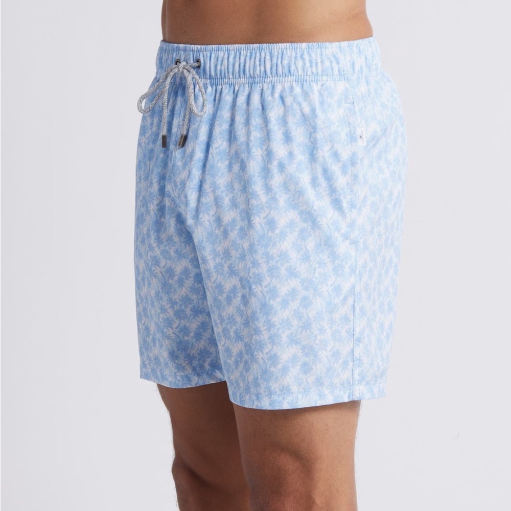 VINTAGE SUMMER men’s Ditsy Palm Print Water Repellent Swim Trunks